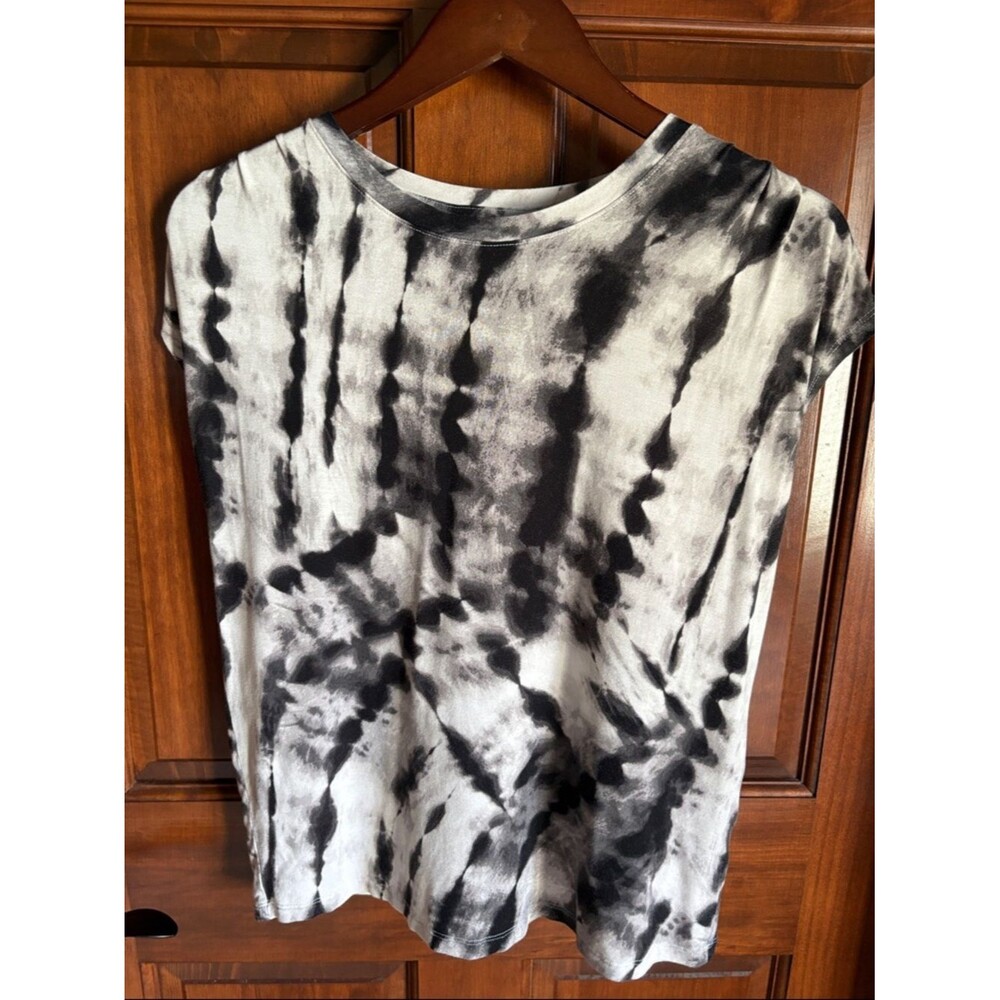 Simply Vera Vera Wang Cap Sleeve Black&White Tie-Dye Top Women's XS (runs big)